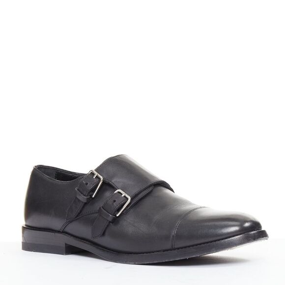 SAINT LAURENT black leather silver buckle double monk strap oxford shoes EU35.5 - Picture 3 of 10